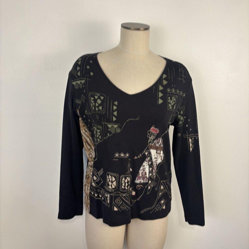 VTG 90s Y2K Chico's Womens L Wearable Art to Wear Geometric Abstraact Tribal Top